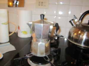 our moka pot with the newly melted handle